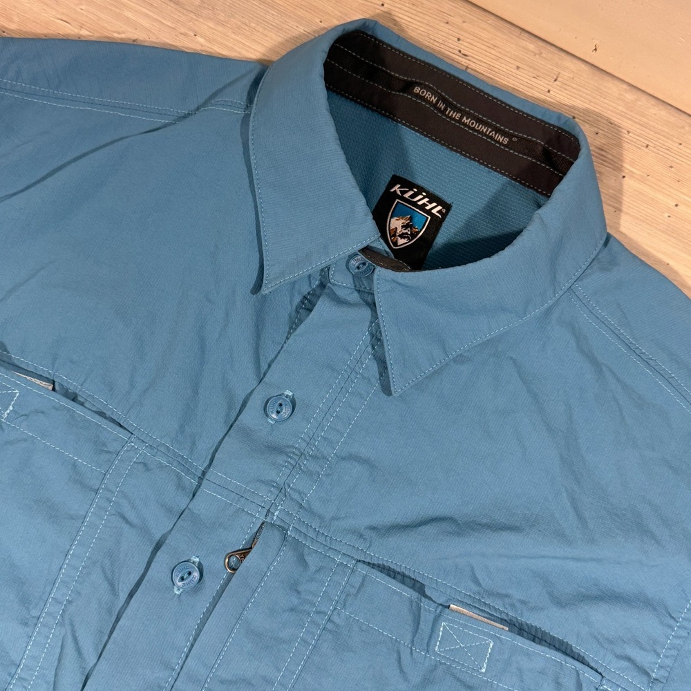 KUHL Stealth Short Sleeve Button Front Shirt Men's Sz M Ocean Blue Mesh